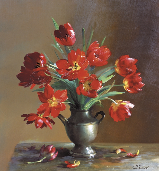 Открывшиеся тюльпаны репродукция для интерьера картина букет цветов маслом цветы в живописи натюрморт тюльпаны цветы в вазе букет тюльпанов