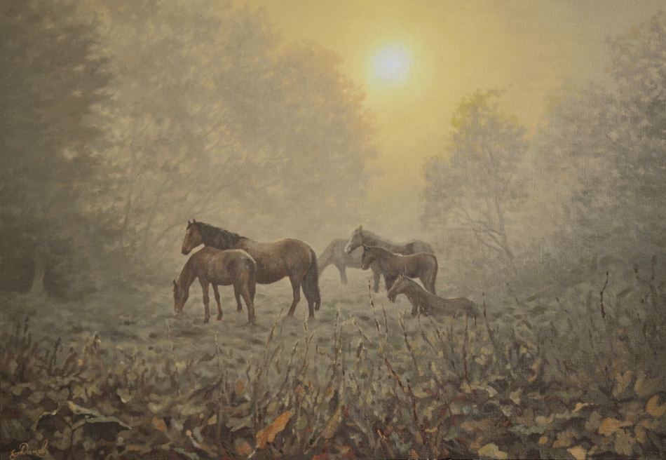 Новелла картина картины репродукция пейзаж лес море лошади природа
