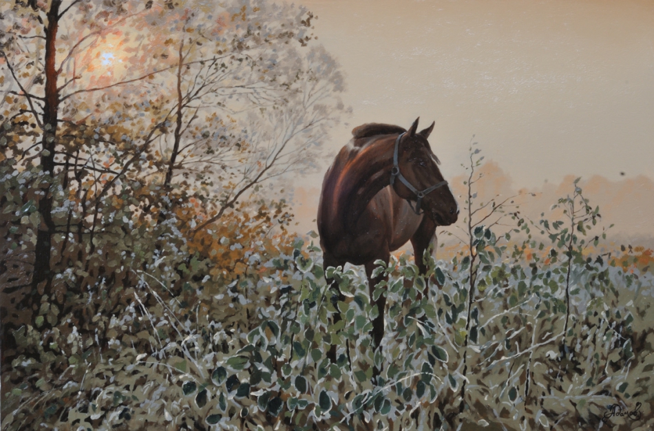 Первый день зимы картина картины репродукция пейзаж лес море лошади природа