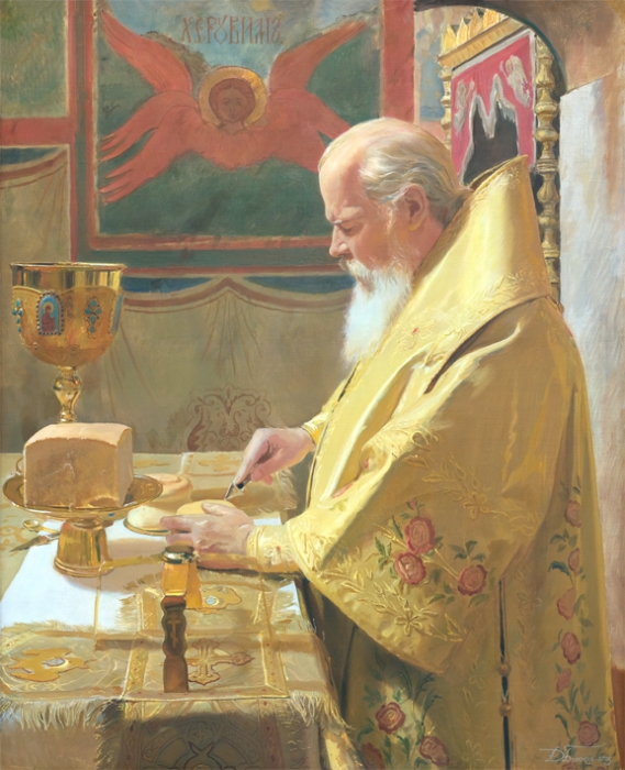 Св Патриарх Алексий II совершает Божественную Литургию в Успенском соборе Московского Кремля картина пейзаж портрет репродукция репродукции картины