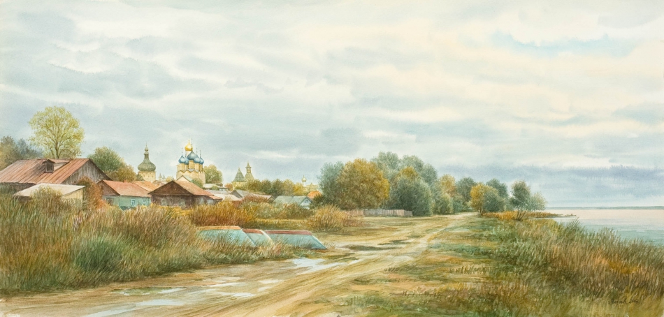На озере Неро художник акварель пейзаж репродукция репродукции картины город
