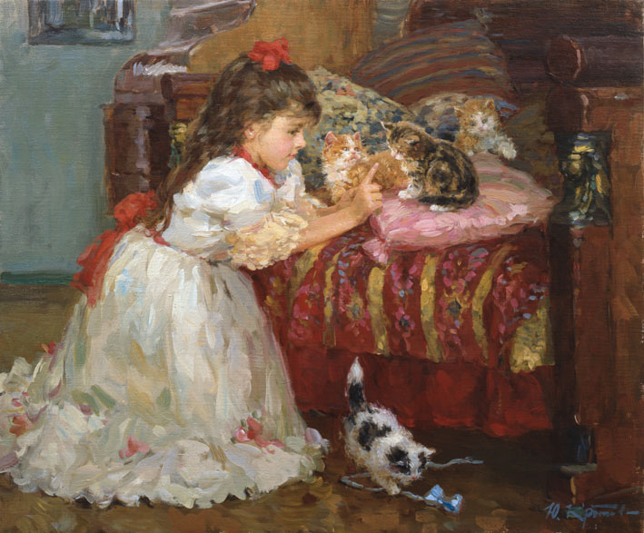Девочка с котятами картина картины репродукция репродукции дети море живопись импрессионизм