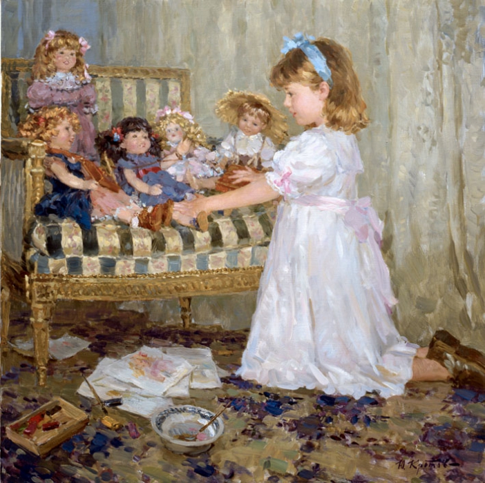 Девочка с куклами картина картины репродукция репродукции дети море живопись импрессионизм