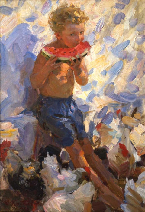 Мальчик с арбузом картина картины репродукция репродукции дети море живопись импрессионизм