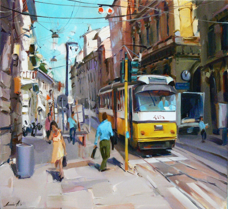 Миланский трамвай картина картины репродукции репродукция пейзаж живопись