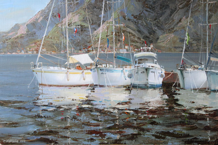 Яхты в заливе картина картины репродукции репродукция яхты яхта пейзаж живопись