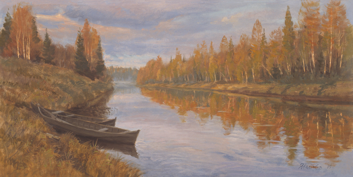 Лодки у берега картина картины живопись репродукция репродукции пейзаж река лодка художник