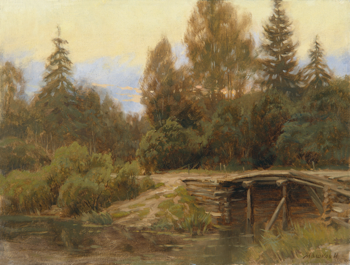 Мостик через реку картина картины живопись репродукция репродукции пейзаж художник