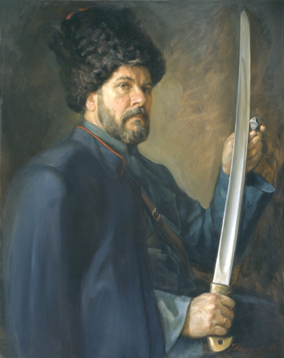 Портрет казака с шашкой картина картины живопись репродукция репродукции жанр художник