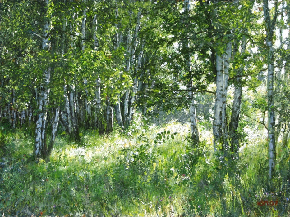 Летний день в берёзовой роще репродукции в интерьере картина живопись пейзаж летний пейзаж берёзовая роща 