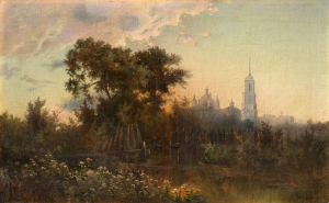 Каменев Л.Л. (1833-1886) "Пейзаж с колокольней" 1860