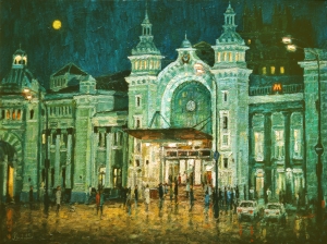 Белорусский вокзал ночью